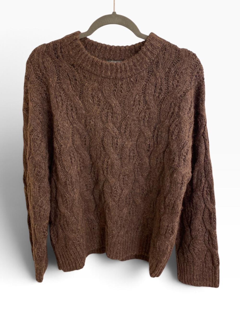 WILD FABLE CHOCOLATE BROWN CABLE KNIT SWEATER SIZE MEDIUM NWT WOOL BLEND BOXY